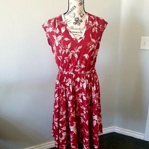 Red Floral Skater Dress, Vintage style